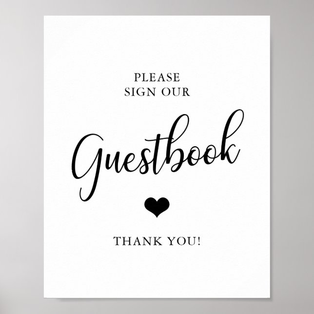 Elegant GUESTBOOK-skylt för svartvitt Bröllop Poster (Framsidan)