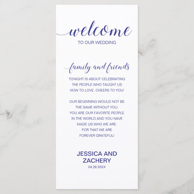 Elegant Guests Blue White Tack Bröllop Program (Framsida)