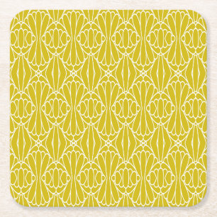 Elegant gul Art Deco-mönster med diamantmotiv Underlägg Papper Kvadrat