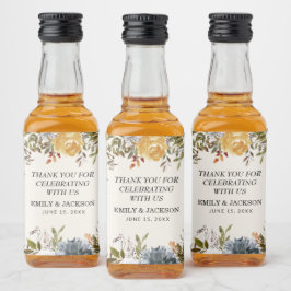 Elegant Gul Blå Akvarell Blommig Bröllop Spritflaskor Etikett