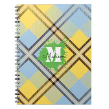 Elegant gul blå rutig Tartan monogram skript