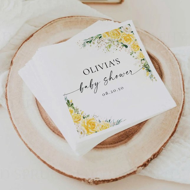Elegant gul blommig baby shower-papper pappersservett (Skapare uppladdad)