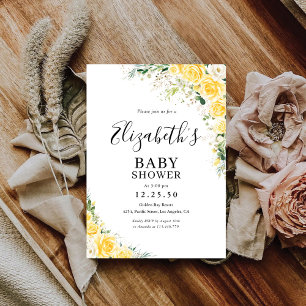 Elegant gul blommig inbjudan till babykal