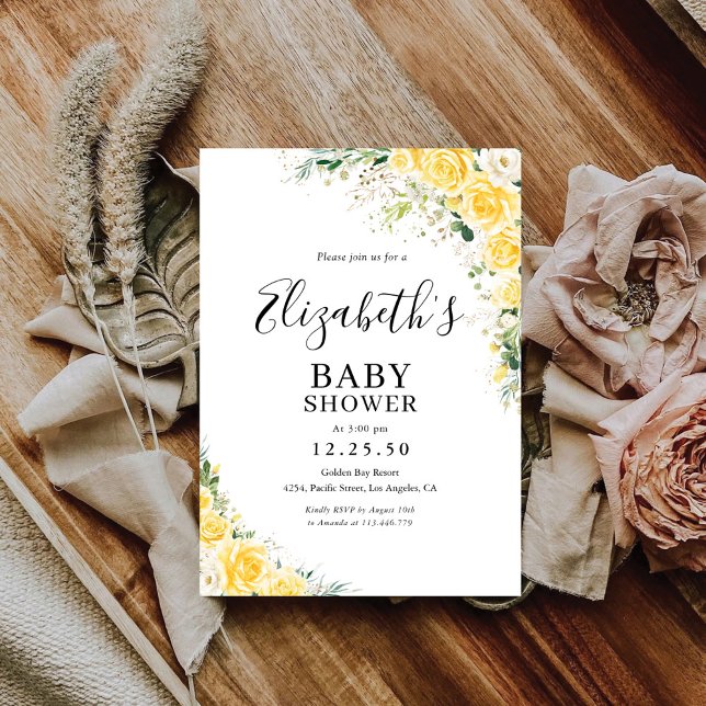 Elegant gul blommig inbjudan till babykal (Skapare uppladdad)