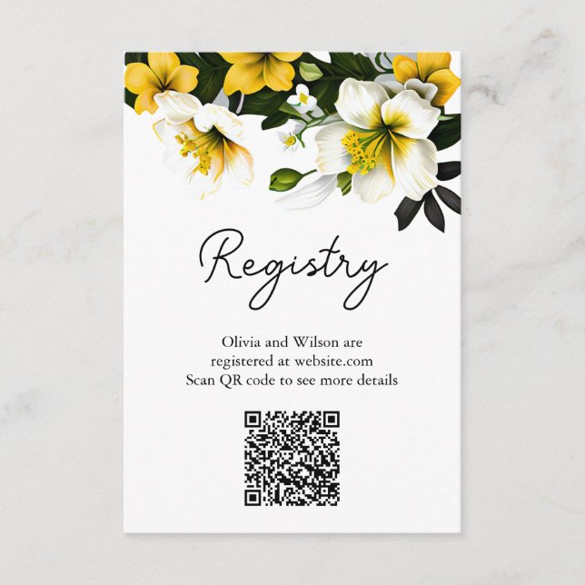 Elegant Gul Blommig QR-kod Bröllopspresentregistre Tilläggskort (Framsida)