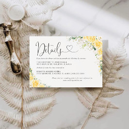 Elegant gul blommig vigselkort med detaljer tilläggskort