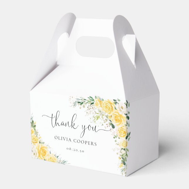 Elegant gul blomsterdoptavlor presentförpackning presentaskar (Framsidan Sidan)