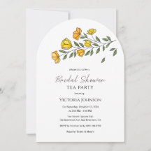 Elegant gul blomsterlig tea party shower inbjudan