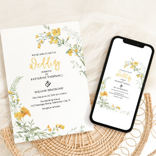 Elegant gul boho bröllopsinbjudan med blommor inbjudningar