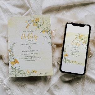 Elegant gul boho bröllopsinbjudan med blommor inbjudningar