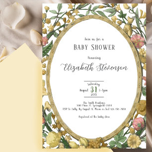 Elegant gul botanisk blommande baby shower inbjudningar