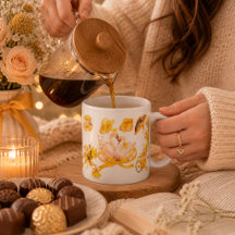 Elegant gul estetisk mugg – Vintage blommig & Sv