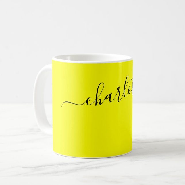 Elegant gul färg modernt namn personlig kaffemugg (Framsida vänster)