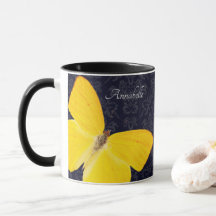 Elegant gul fjäril svart damast Lägg till namn