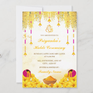Elegant gul floral Haldi-ceremoni-inbjudan Inbjudningar