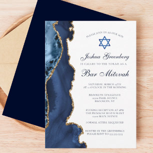Elegant Gul Guld Agate Pub Mitzvah Party Inbjudningar