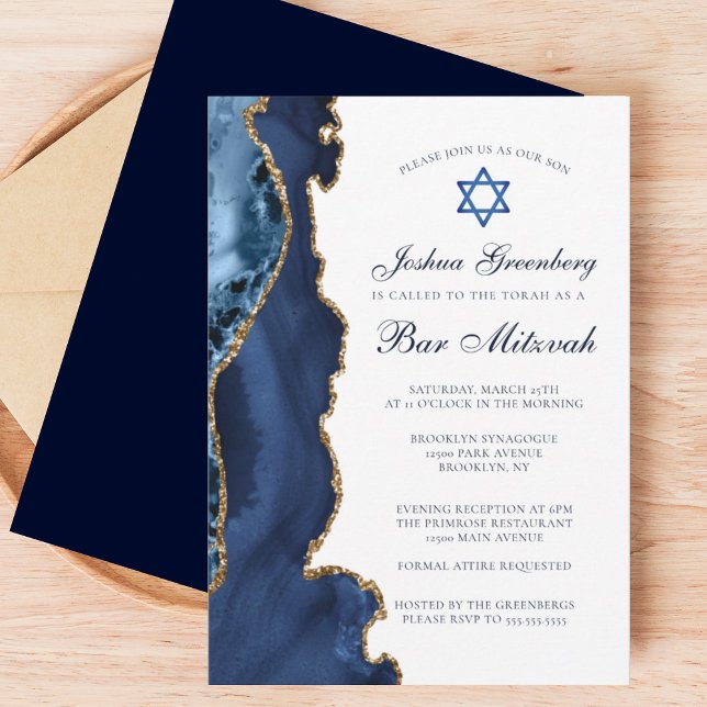 Elegant Gul Guld Agate Pub Mitzvah Party Inbjudningar (Skapare uppladdad)