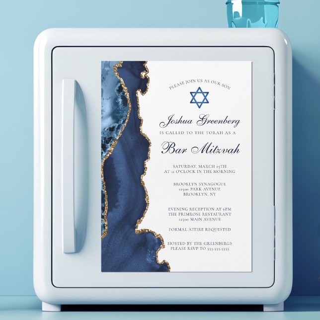 Elegant Gul Guld Agate Pub Mitzvah Party Magnetisk Inbjudningskort (Skapare uppladdad)