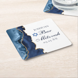Elegant Gul Guld Agate Pub Mitzvah Party Underlägg Papper Kvadrat