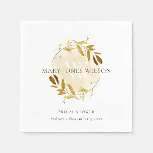 ELEGANT GUL GULD LÖVKRANS BRUDSHOWER PAPPERSSERVETT (Framsidan)