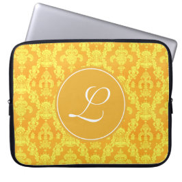 elegant gul gyllene damast monogram grafisk laptop sleeve