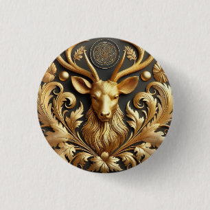 ✨ Elegant gul hjorthuvud med kungliga horn 🦌 Knapp