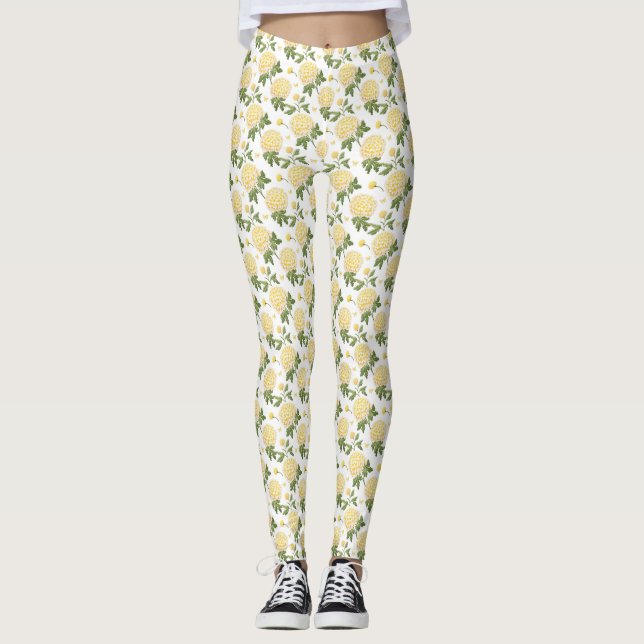 Elegant Gul Hydrangea Blommönster Leggings (Framsida)