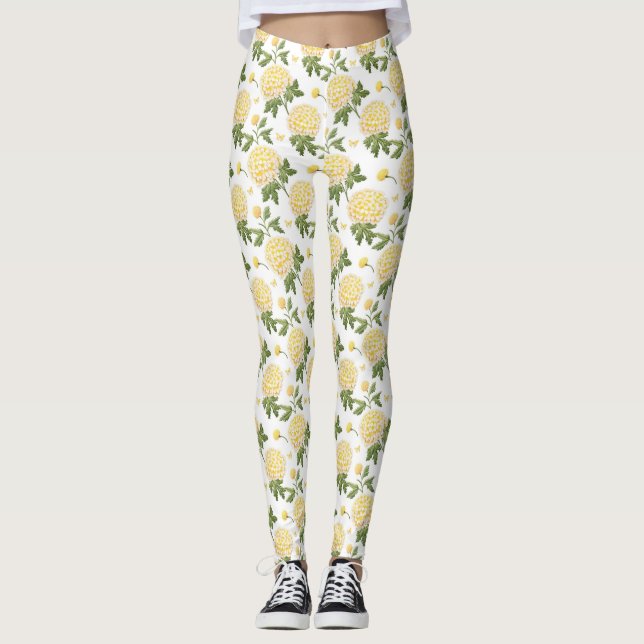 Elegant Gul Hydrangea Blommöster Mönster Leggings (Framsida)