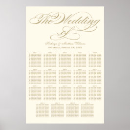 Elegant gul kalligrafi elfenbensvit bröllopsplatsk poster