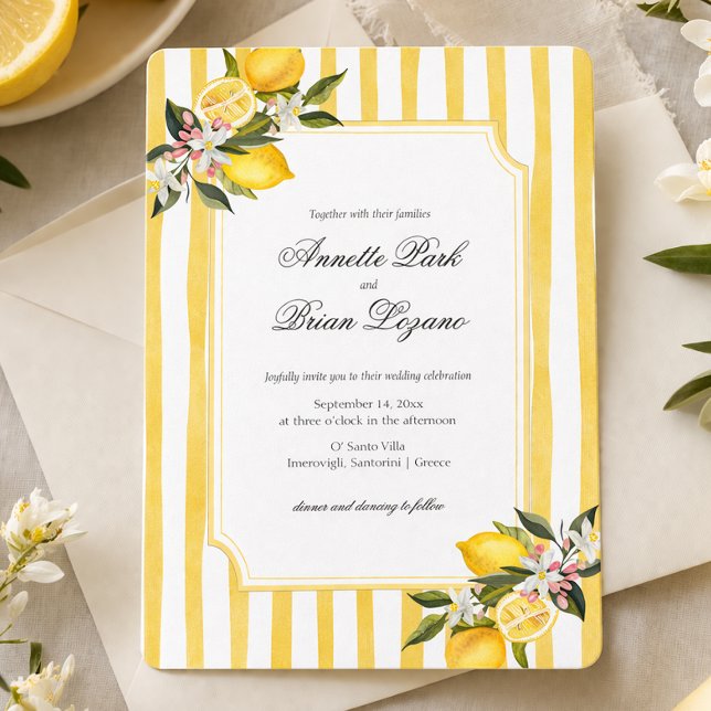 Elegant gul medelhavslemonbröllop julkort (Elegant Yellow Mediterranean Lemon Wedding Holiday Card)