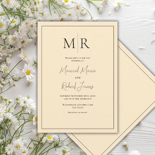 Elegant gul monogram modern bröllop inbjudningar