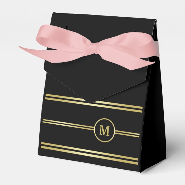 Elegant gul monogram på svart presentaskar (Framsidan Sidan)