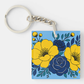 Elegant gul och marinblå blommig design