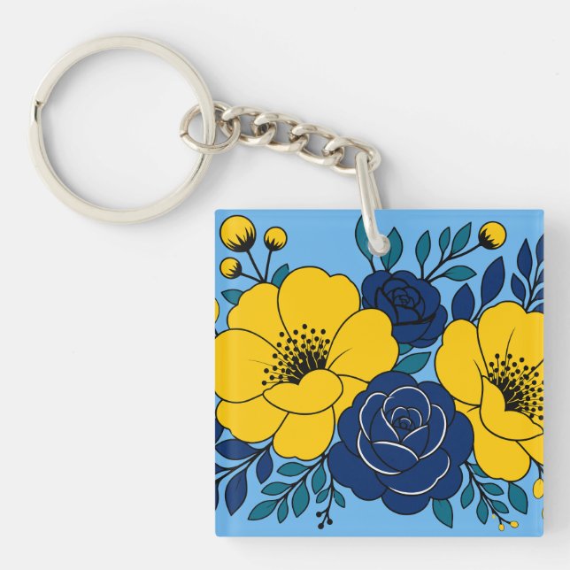 Elegant gul och marinblå blommig design (Framsidan)