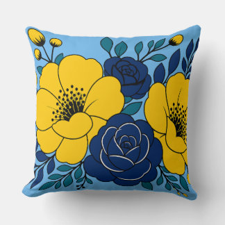 Elegant gul och marinblå blommig design kudde