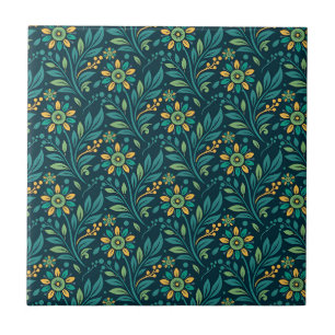 Elegant gul och turkos blommönsterdesign kakelplatta