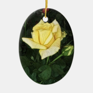 Elegant gul ros 1 julgransprydnad keramik