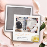 Elegant Gul ros Blommigt Foto Tack Bröllop Magnet<br><div class="desc">En bröllop-magnet med bröllop-foto, brid och groom namn och bröllop. Anpassa med ditt foto från bröllop och annan information. Texten finns i ett skript och bakgrunden är vit. En blommigt föredrar magnet med ett vackert gul ros. En elegant och snyggt tack till er magnet - underbar som gåva till era...</div>