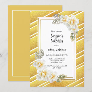 Elegant Gul ros Blommigt Guld Brunch & Bubly Inbjudningar