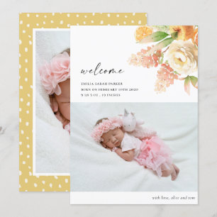 Elegant Gul ros Blommigt Photo Baby Birth Meddelande