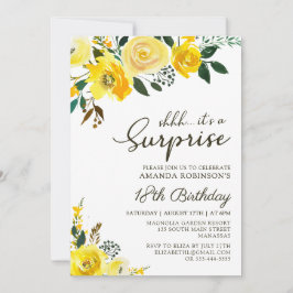 Elegant Gul ros Blommigt Surprise 18:e födelsedage Inbjudningar
