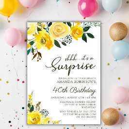 Elegant Gul ros Blommigt Surprise 40:e födelsedage Inbjudningar