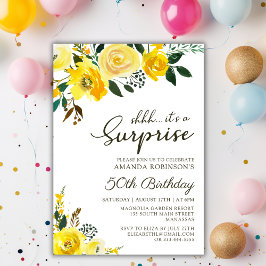 Elegant Gul ros Blommigt Surprise 50:e födelsedage Inbjudningar