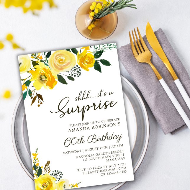 Elegant Gul ros Blommigt Surprise 60:e födelsedage Inbjudningar (Skapare uppladdad)