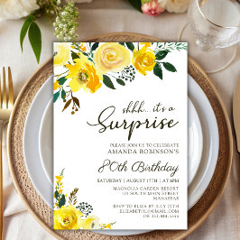 Elegant Gul ros Blommigt Surprise 80:e födelsedage Inbjudningar