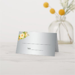 Elegant Gul ros Bouquet vid Silver Bröllop Placeringskort