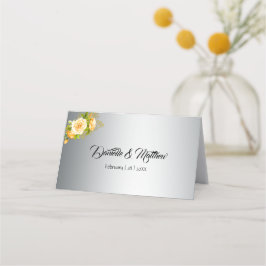 Elegant Gul ros Bouquet vid Silver Bröllop Placeringskort