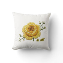 Elegant gul ros falskt broderi kastkudde