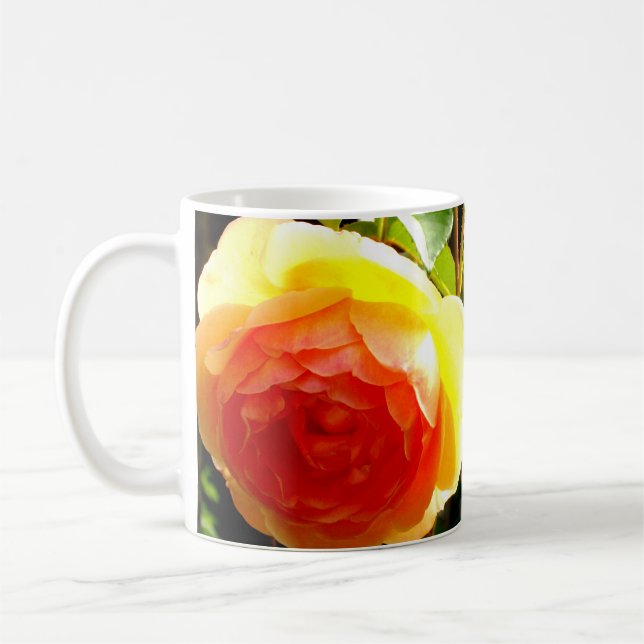 Elegant Gul ros orange blommigt Kaffemugg (Vänster)