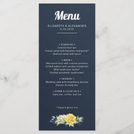 Elegant gul ros vattenfärgsblått bröllop meny